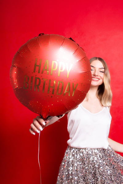 Globo de Foil redondo roco con mensaje Happy Birthday. 35 cm