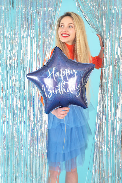 Globo azul estrella “Happy Birthday” de Foil. 40 cm