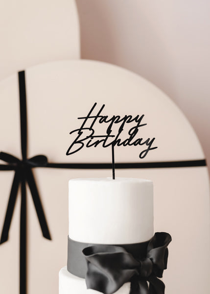 Topper acrílico “Happy Birthday” Negro para tarta.