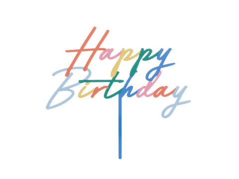 Topper acrílico “Happy Birthday” Multicolor para tarta.
