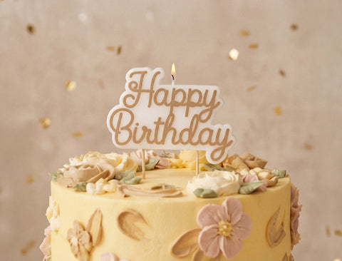 Velas de Cumpleaños “Happy Birthday”  oro frío, 7,5x10 cm