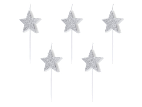 ✨ Velas de cumpleaños estrellas plateadas – 3,5 cm