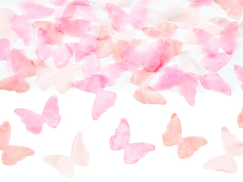 Cañón de confeti, mariposas rosa, 20 cm